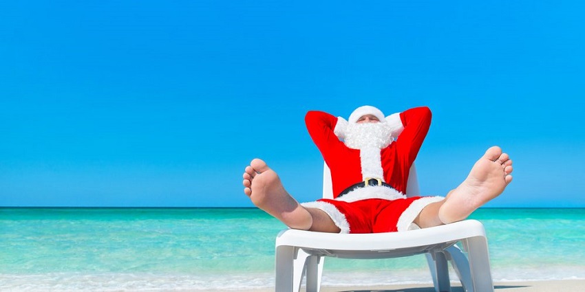 Sunbathing on the Beach During the Christmas Holiday
